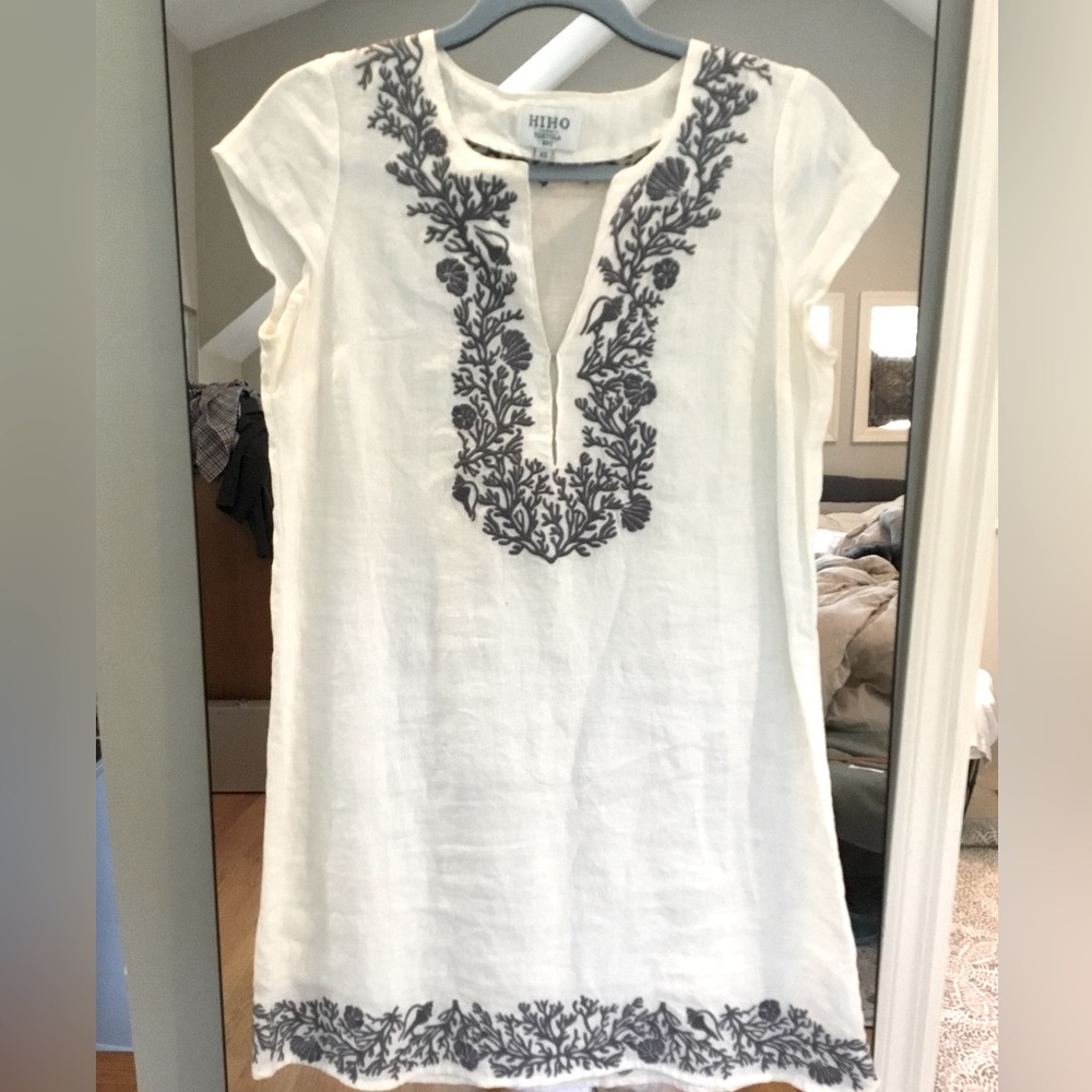 Stunning Women’s HIHO White Linen Cover Up Tunic Dress with embroidery XS